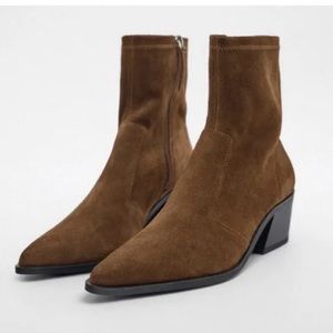 Zara brown suede ankle booties Sz 38